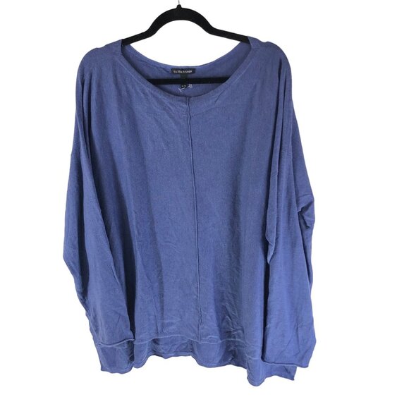 Eileen Fisher Tops - Eileen Fisher Oversized Blue Tunic Top Boat Neck Organic Cotton Silk Blend XL